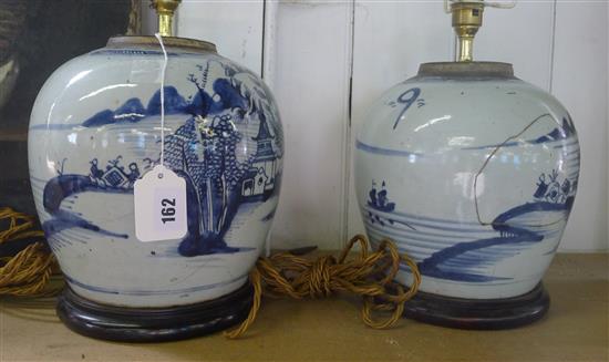 Pair of Chinese blue and white ginger jar table lamps (a.f)